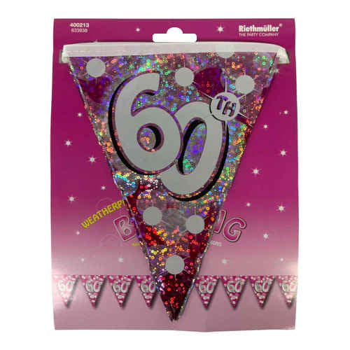 60th Birthday Bunting Decoration | Pink | Weatherproof