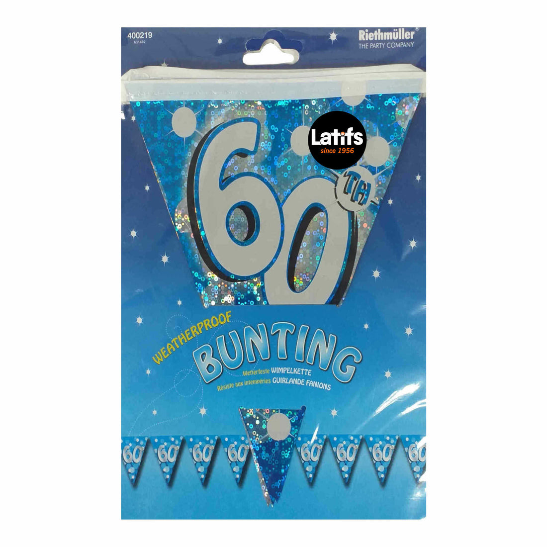 60th Birthday Bunting Decoration | Blue | Weatherproof