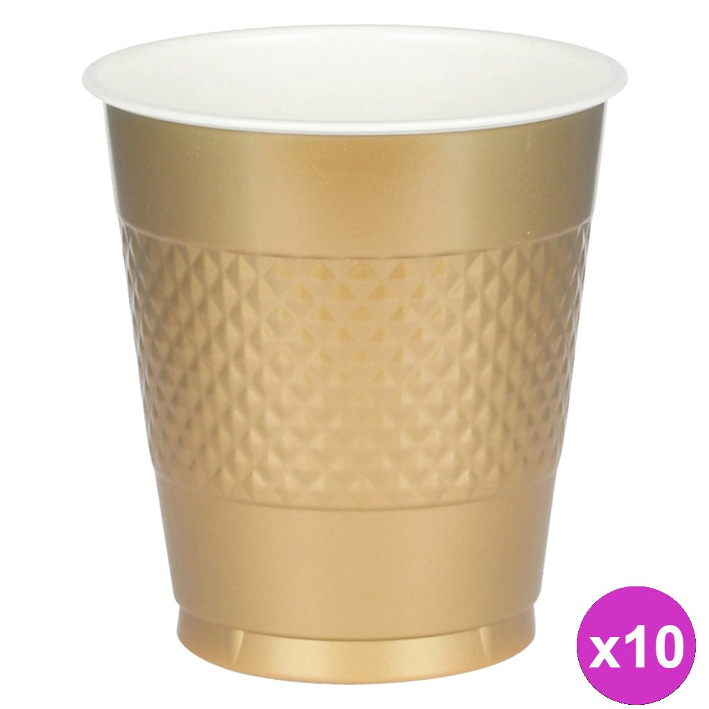 Plastic Cups | Gold | 10 Pack | 355ml