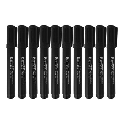 Banner Chisel Tip Permanent Markers | Black | 10 Pack