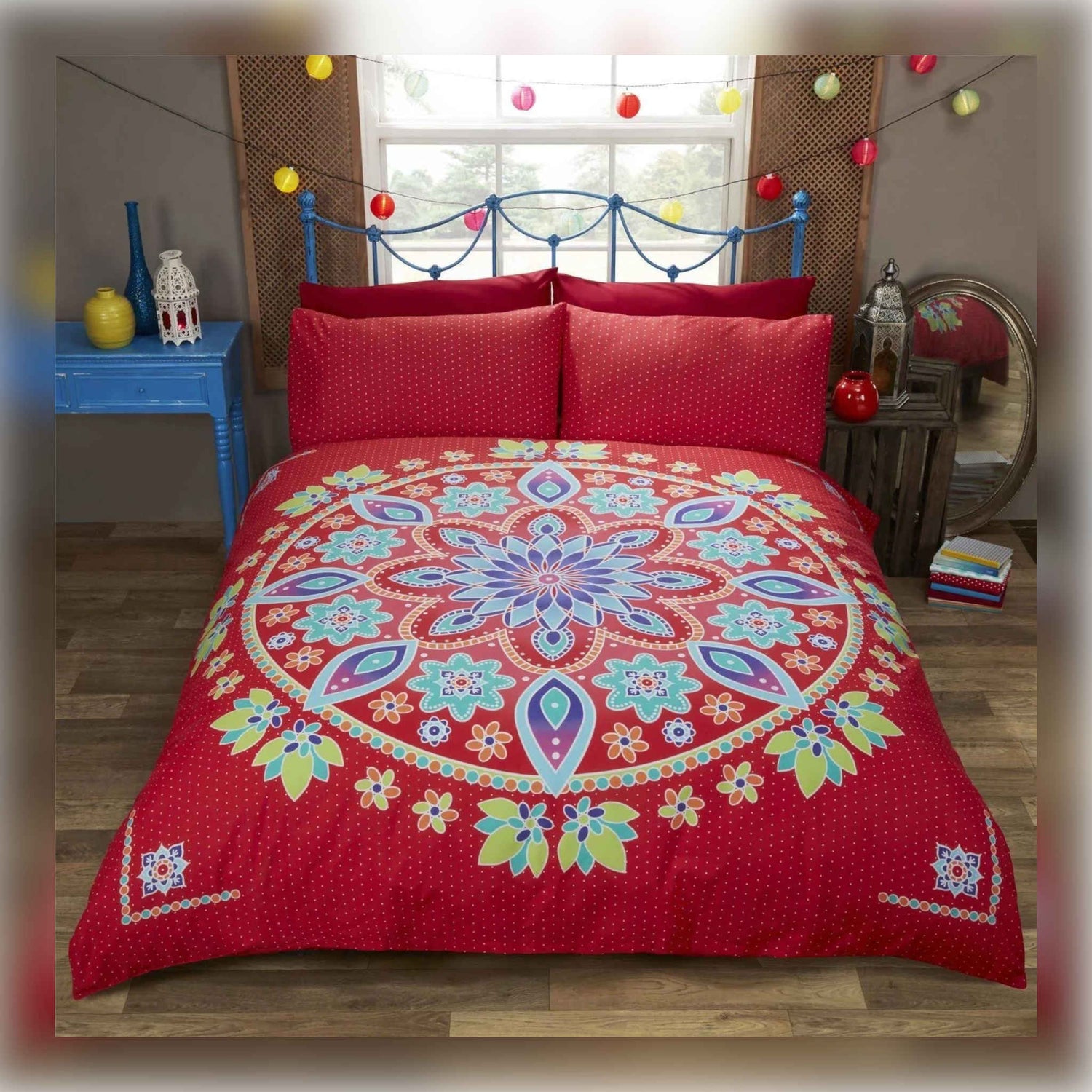Bohemian Mandala Quilt Cover Set | King | Red