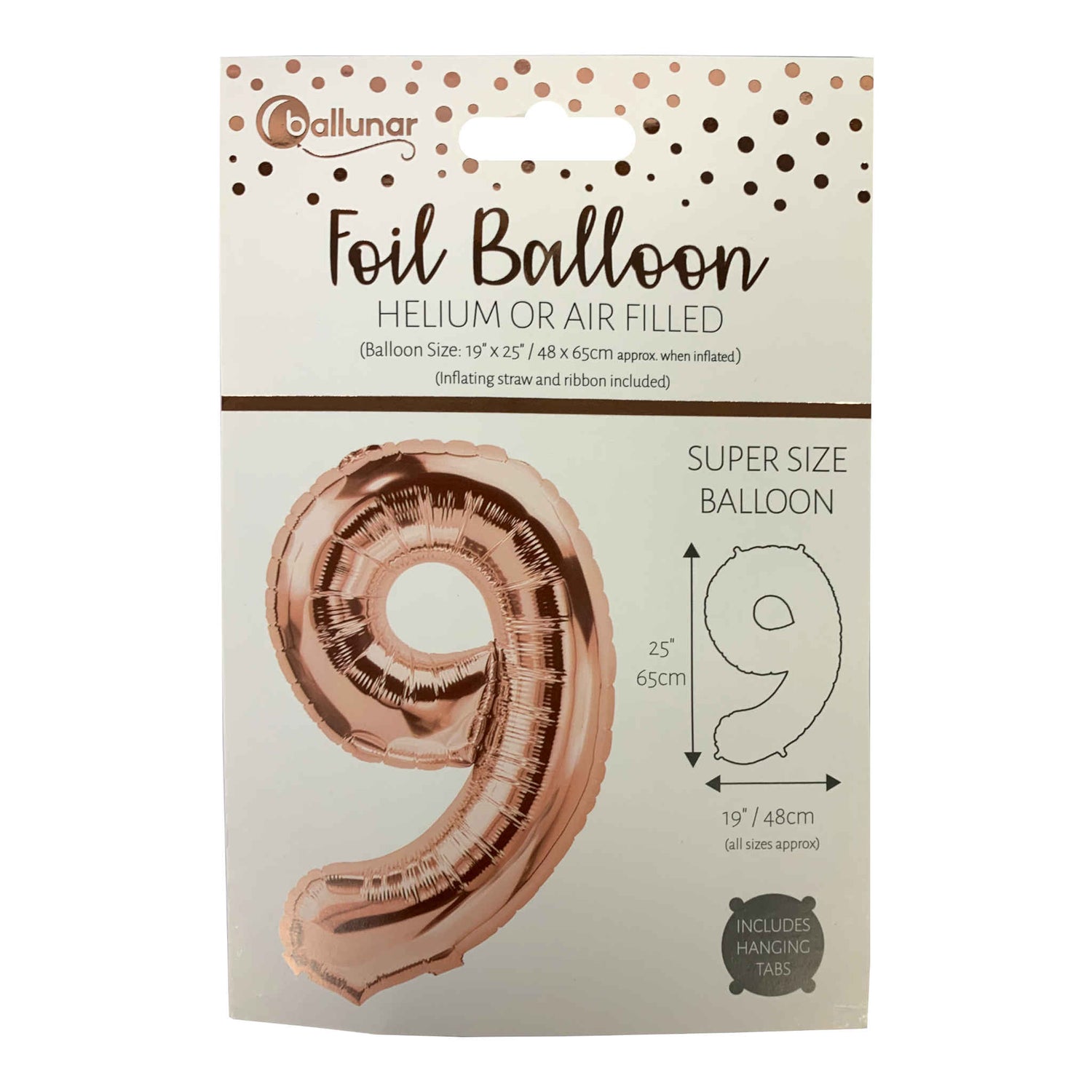 Number 9 Foil Balloon | Rose Gold | 65cm