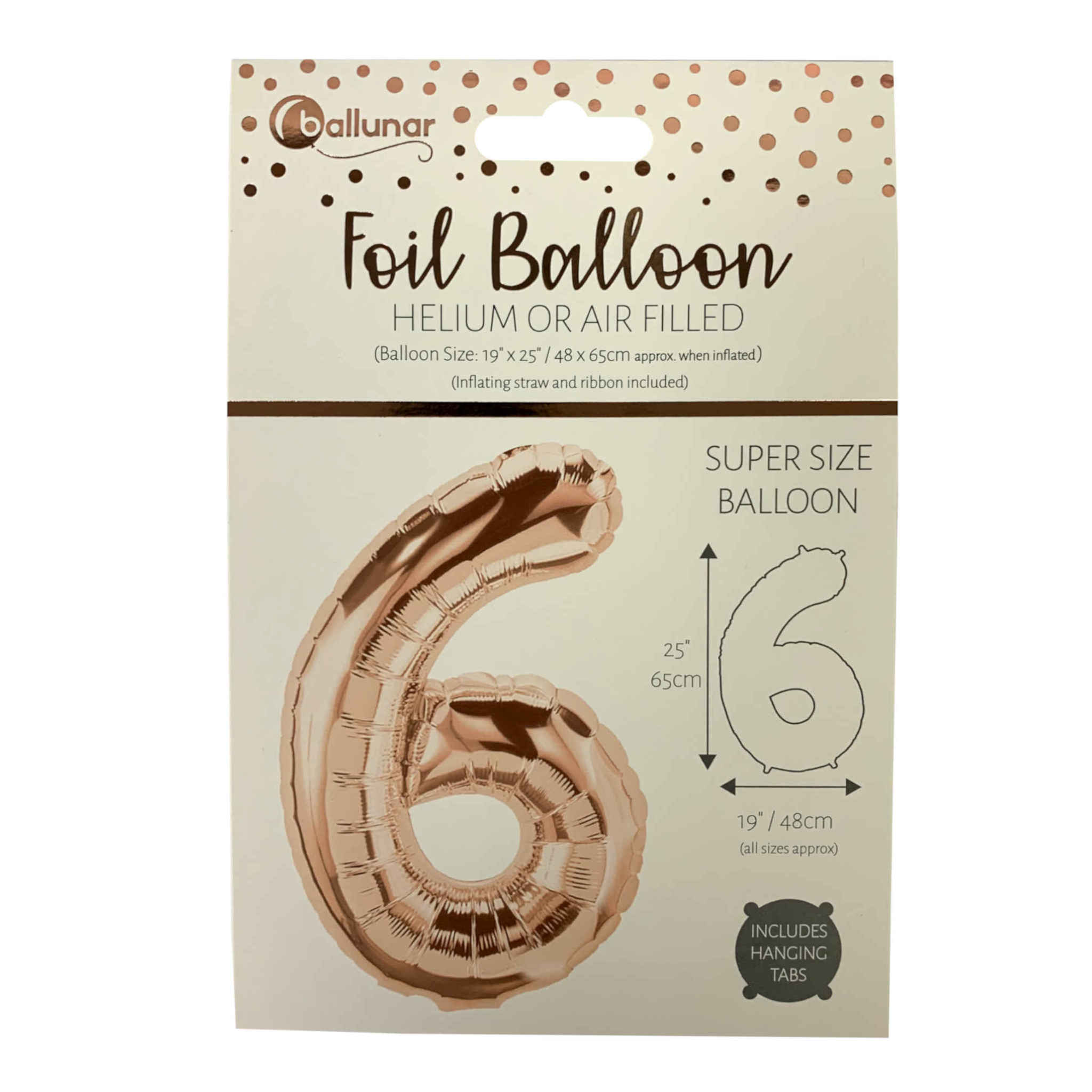 Number 6 Foil Balloon | Rose Gold | 65cm