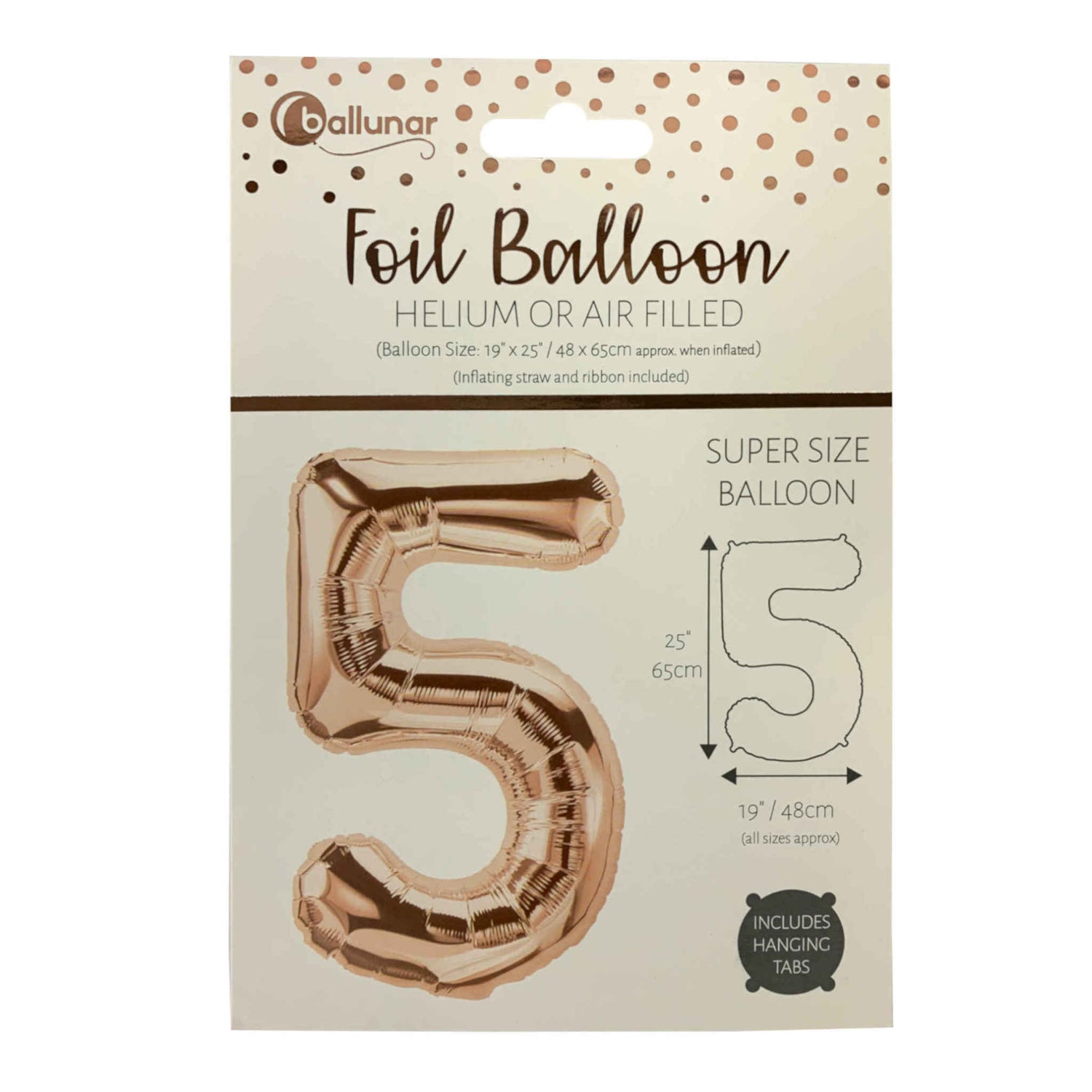 Number 5 Foil Balloon | Rose Gold | 65cm