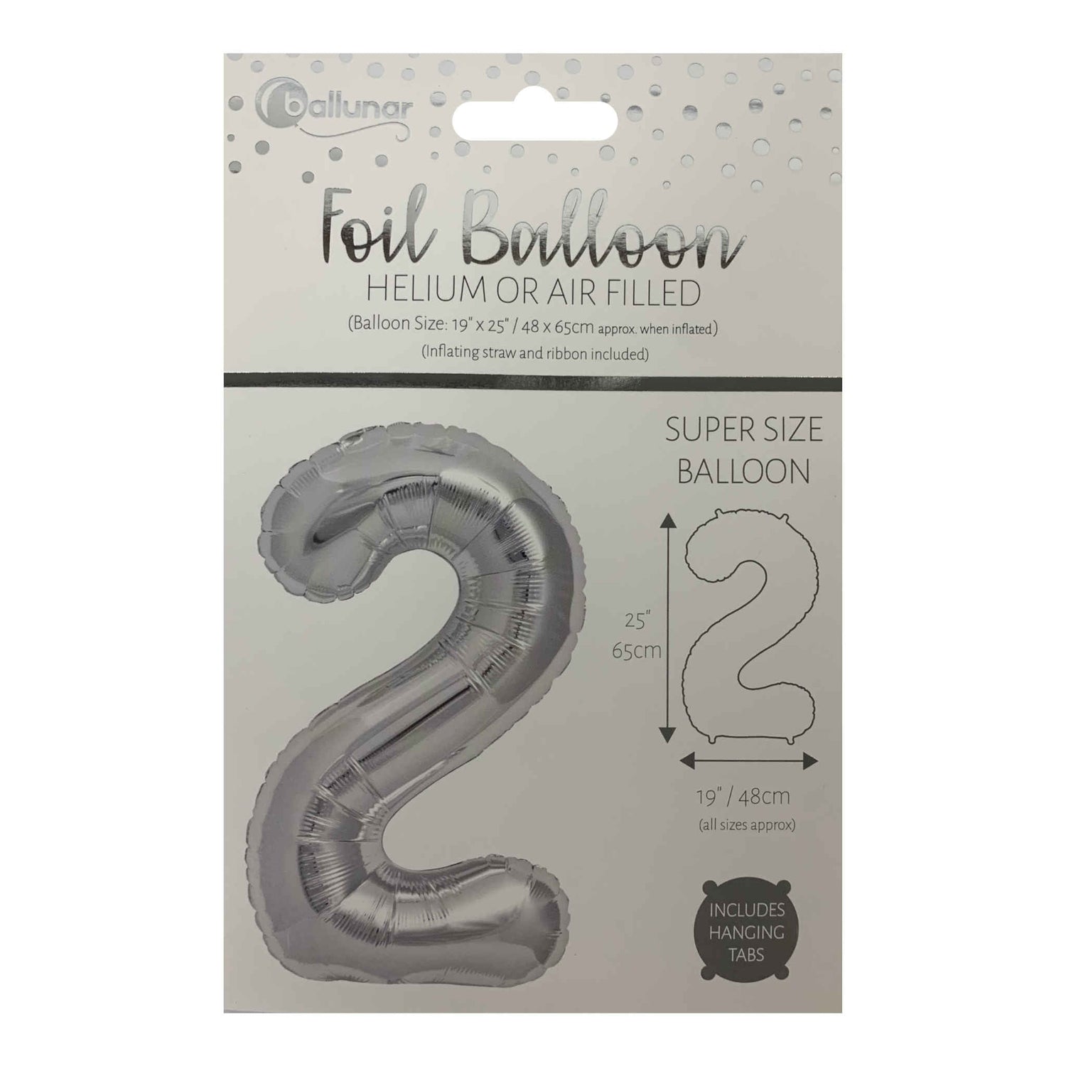 Number 2 Foil Balloon | Silver | 65cm