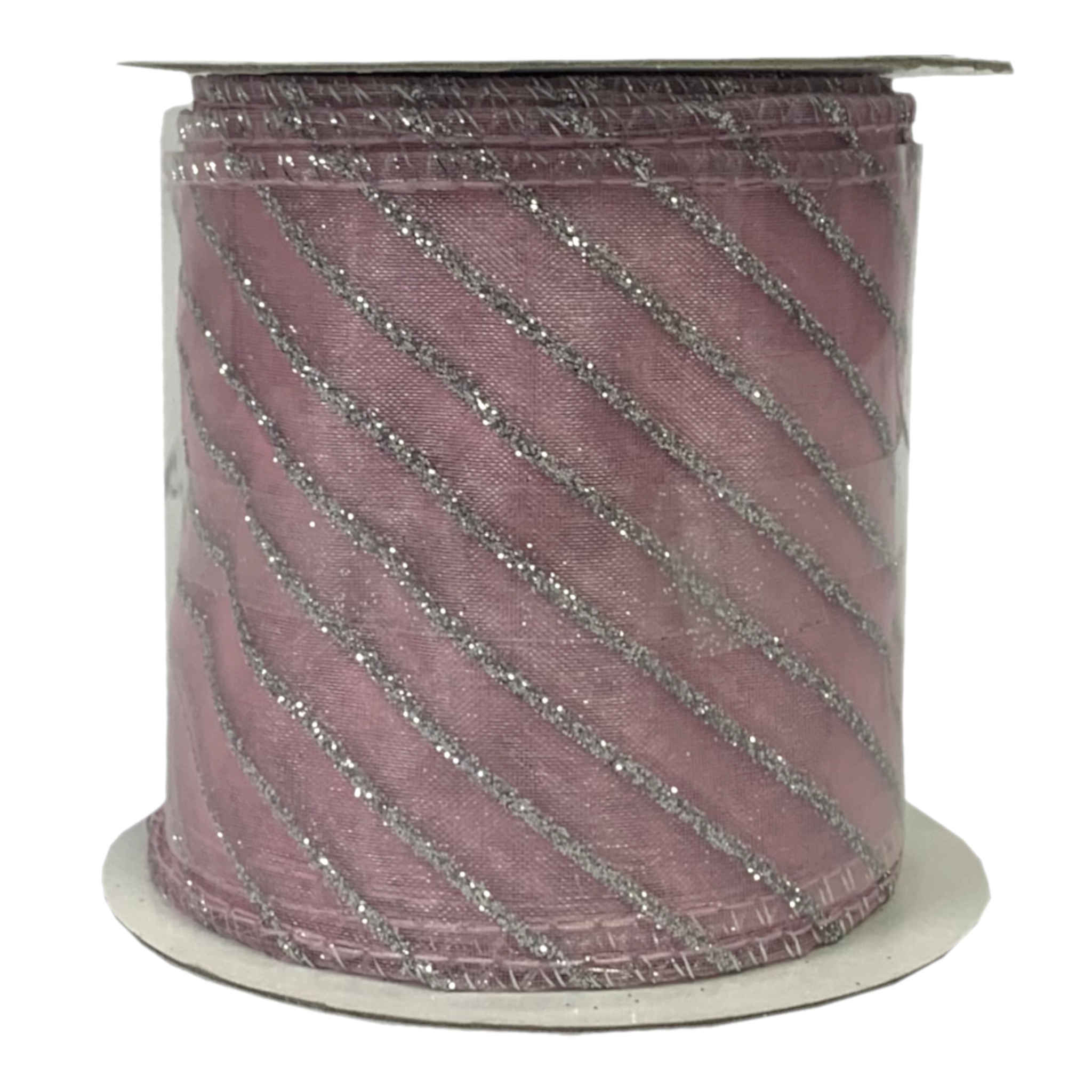 Wired Glitter Line Ribbon | Pink &amp; Silver | 70mm x 10m