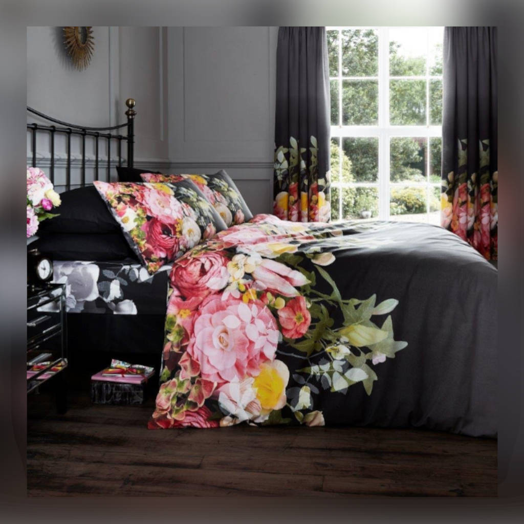Gaveno Modula Printed Duvet Set Faded Floral | Double | Black