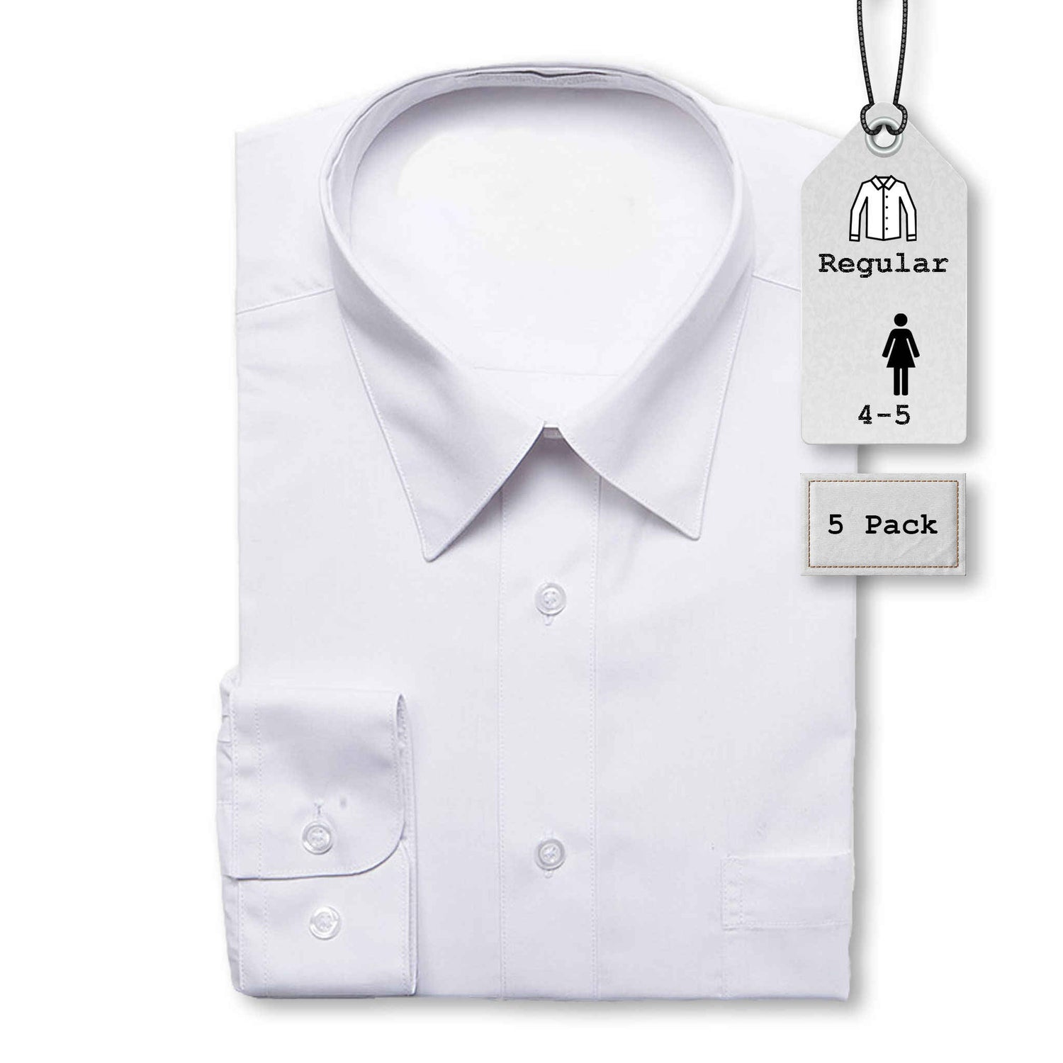 Girls Long Sleeve School Shirts | Regular Fit | White | 4-5 Years | 5 Pack