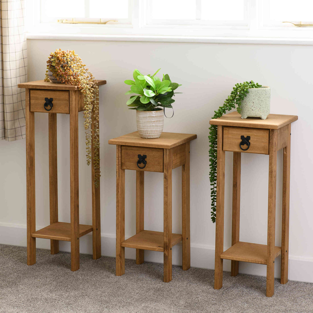 Corona Plant Stands (Distressed Waxed Pine) | Set of 3