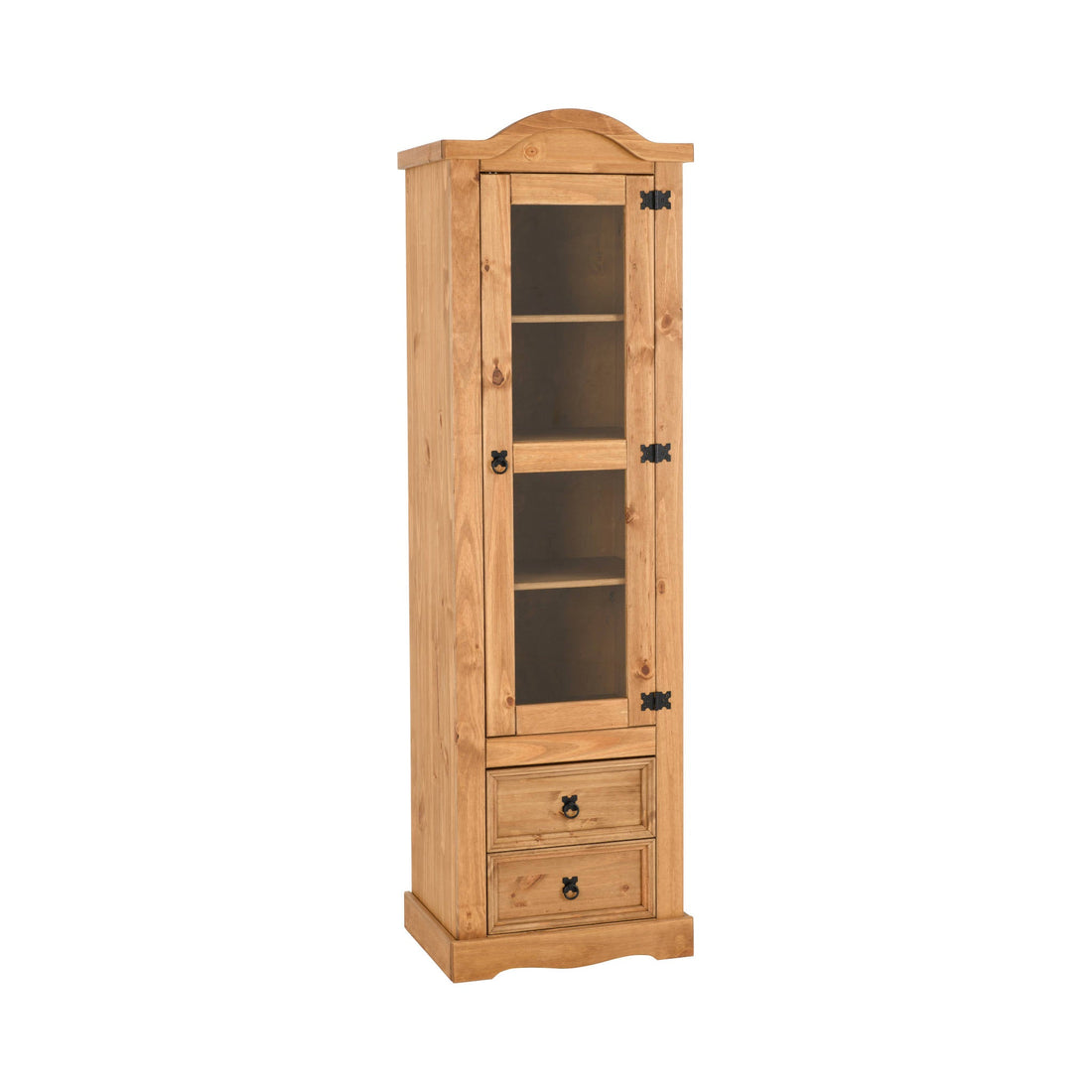 Corona 1 Door 2 Drawer Glass Display Unit (Distressed Waxed Pine/Clear Glass)