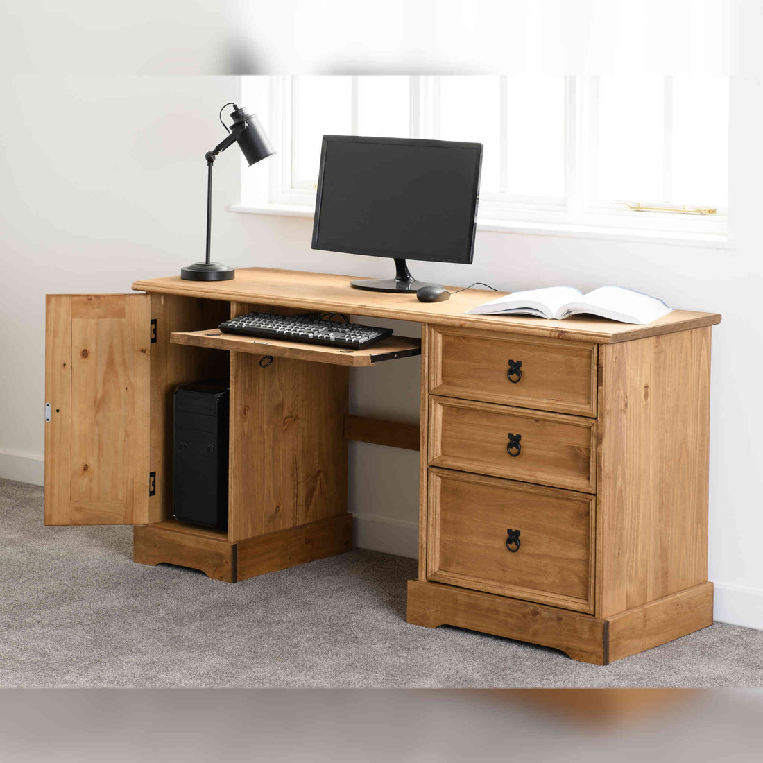 Corona Computer Desk (Distressed Waxed Pine)