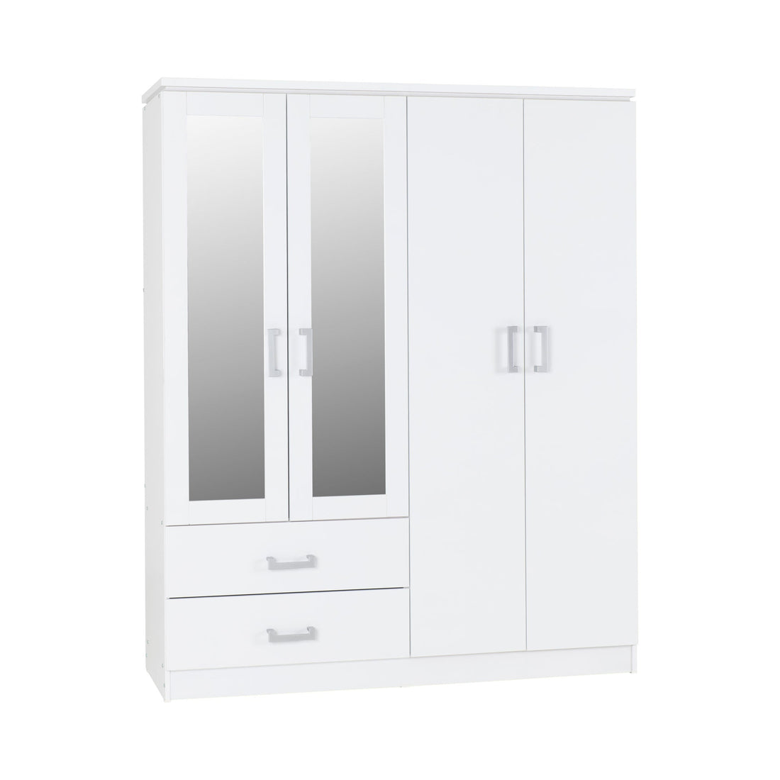 Charles 4 Door 2 Drawer Mirrored Wardrobe (White)