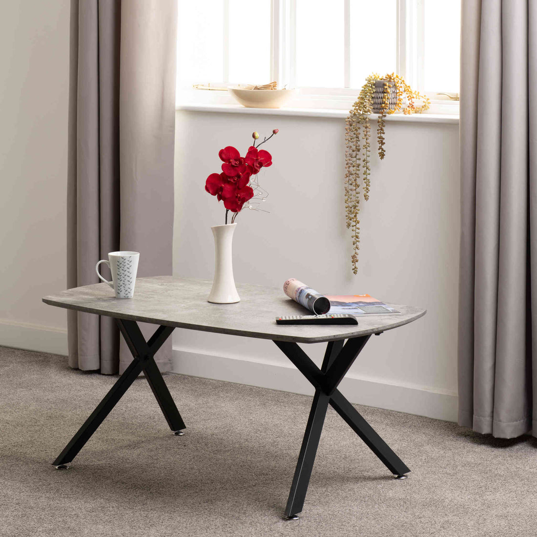 Athens Oval Coffee Table (Concrete Effect/Black)