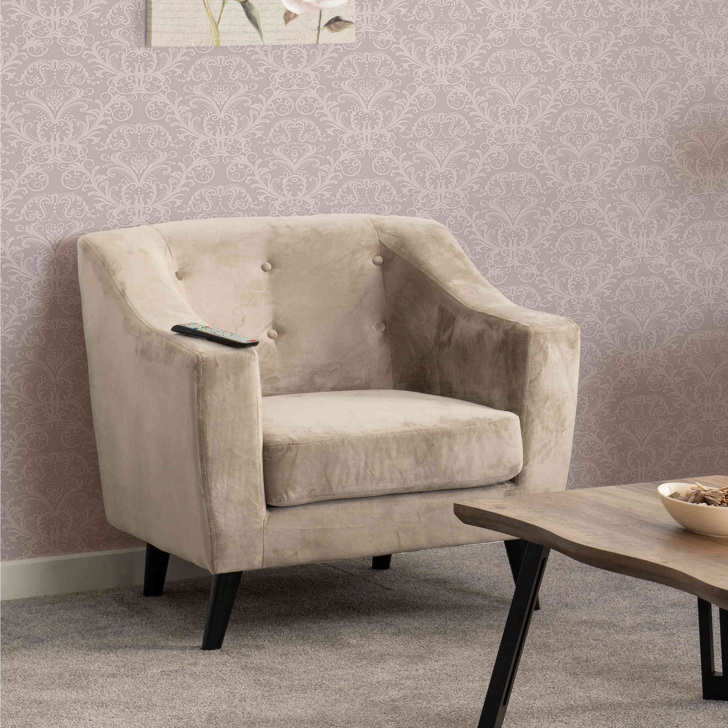 Ashley 1 Seater Sofa (Oyster Velvet Fabric)