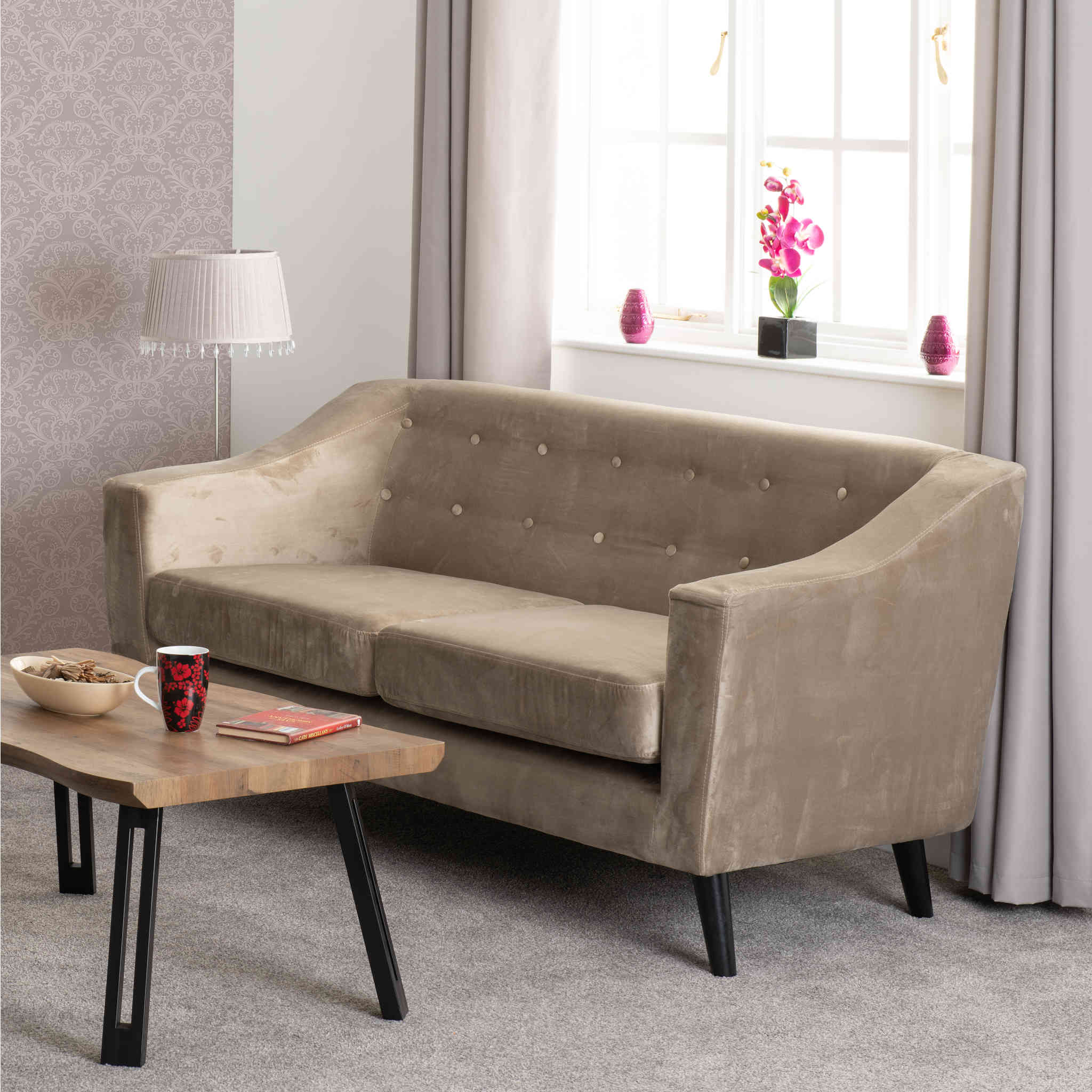 Ashley 2 Seater Sofa (Oyster Velvet Fabric)