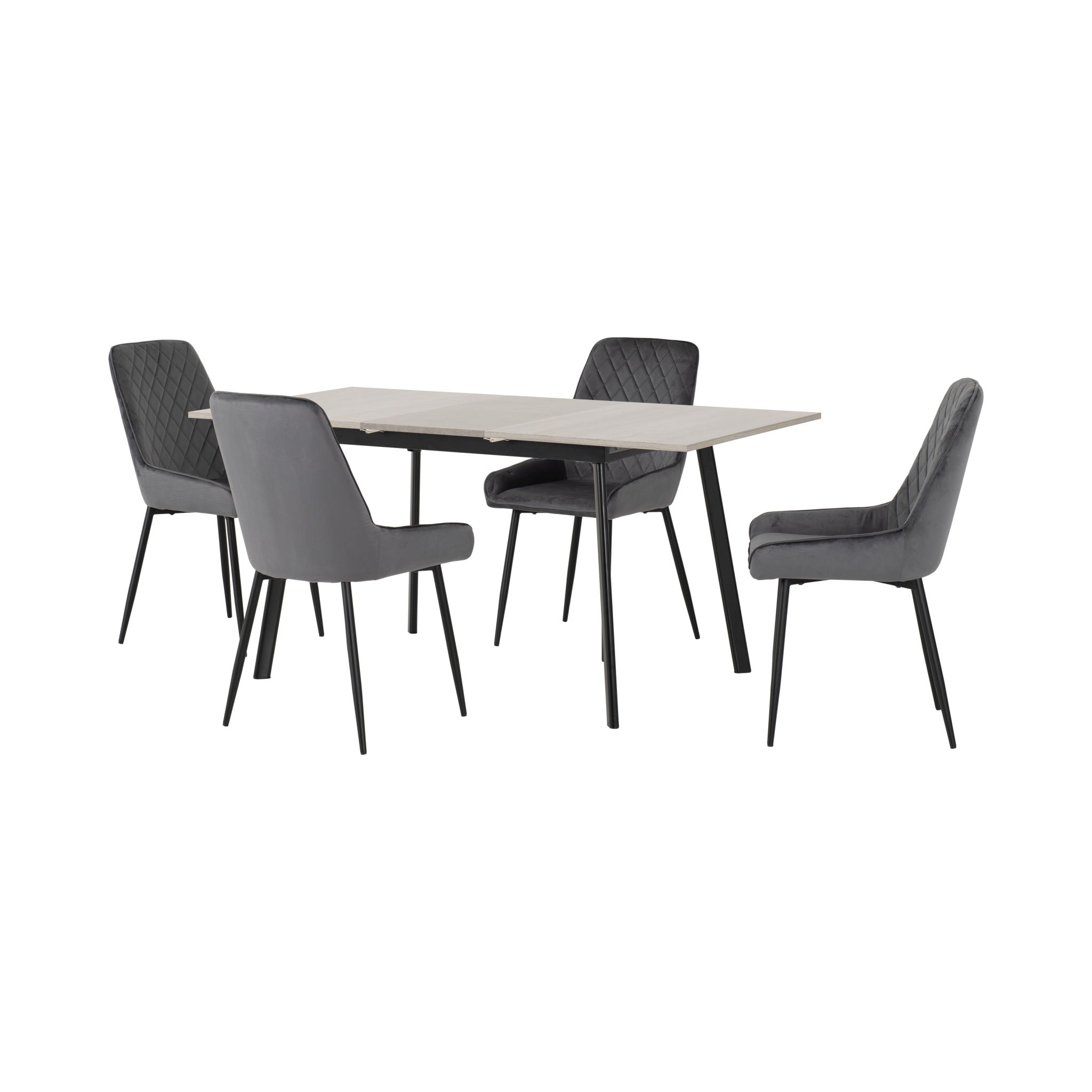 Avery Extending Dining Set with Avery Chairs (Concrete/Grey Oak Effect/Black/Grey Velvet)