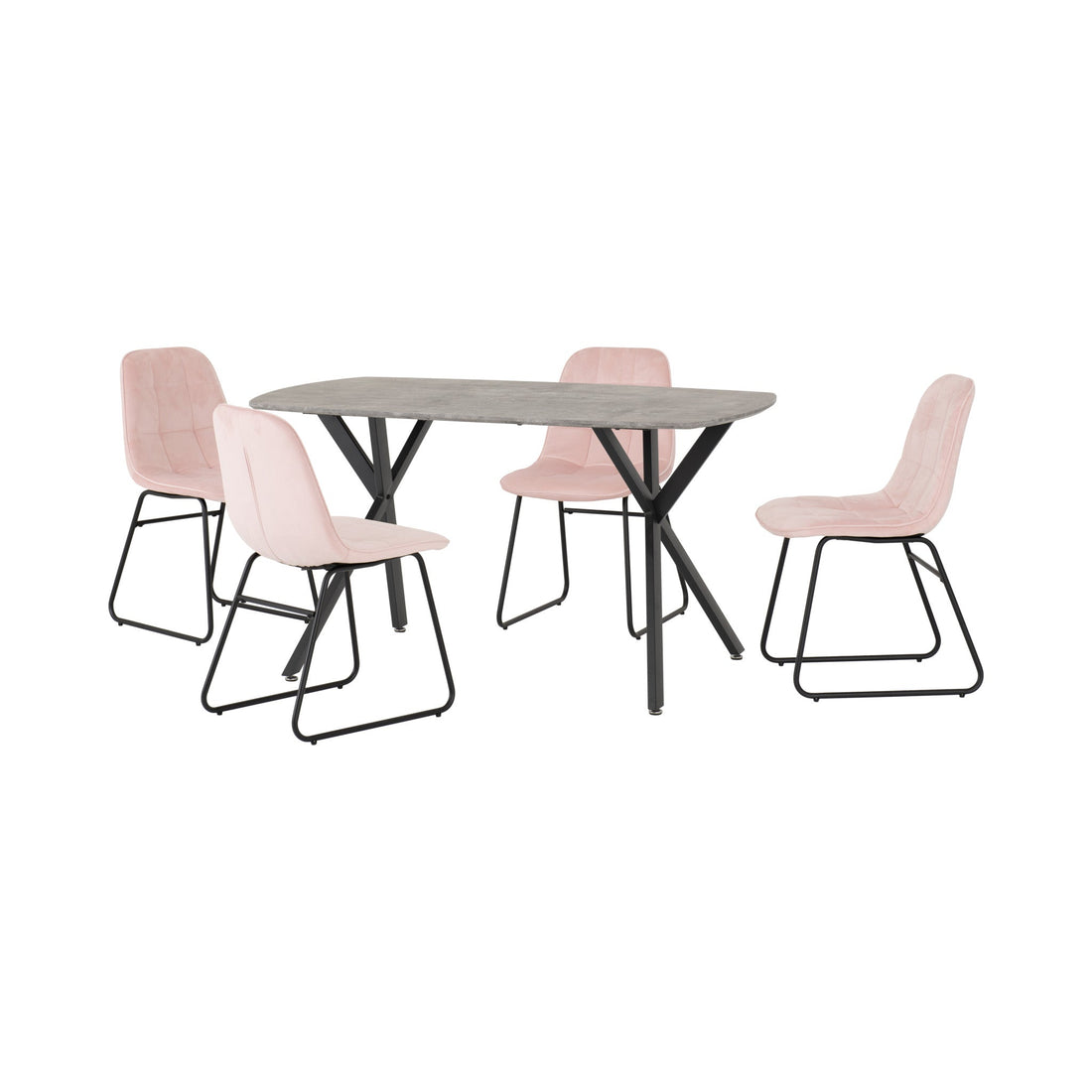 Athens Rectangular Dining Set with Lukas Chairs (Concrete Effect/Black/Baby Pink Velvet)