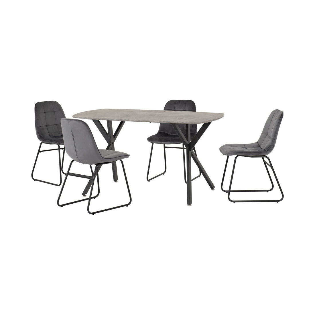 Athens Rectangular Dining Set with Lukas Chairs (Concrete Effect/Black/Grey Velvet)
