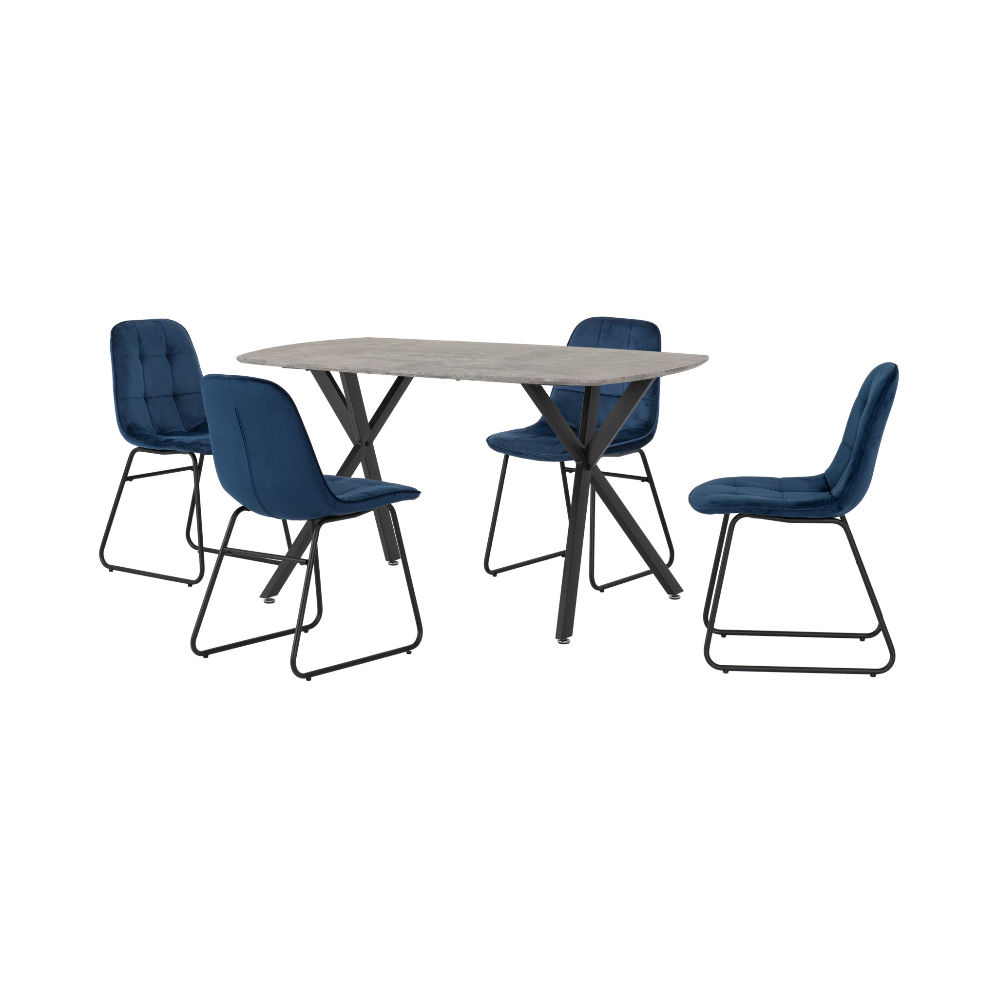 Athens Rectangular Dining Set with Lukas Chairs (Concrete Effect/Black/Sapphire Blue Velvet)