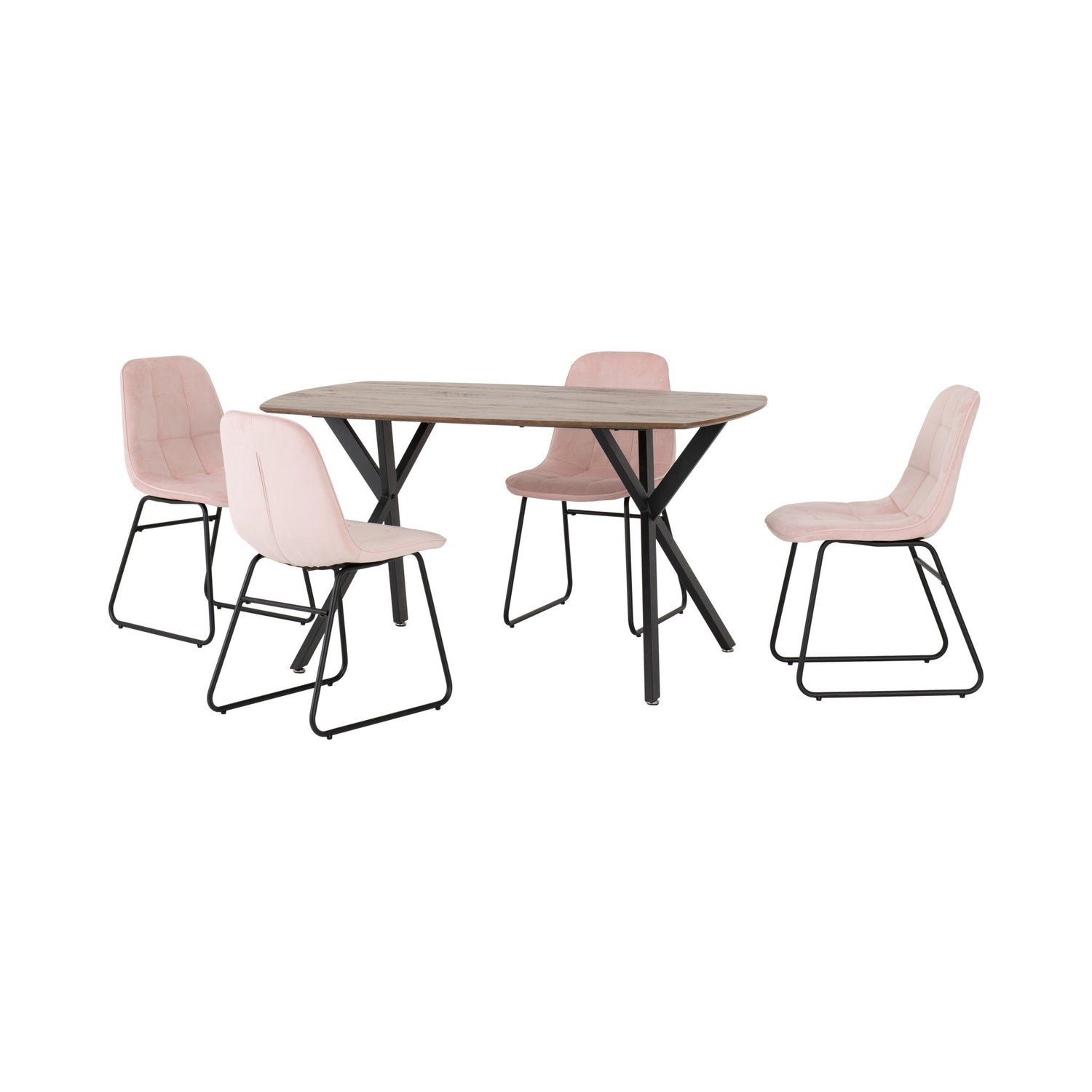 Athens Rectangular Dining Set with Lukas Chairs (Medium Oak Effect/Black/Baby Pink Velvet)