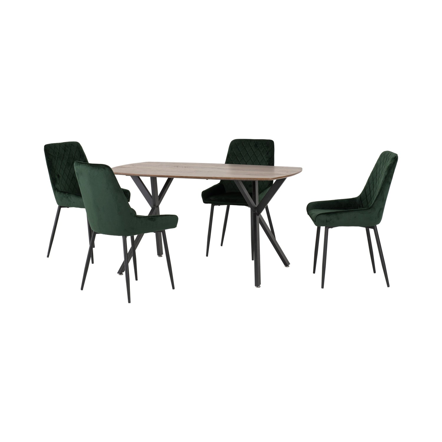 Athens Rectangular Dining Set with Avery Chairs (Medium Oak Effect/Black/Emerald Green Velvet)