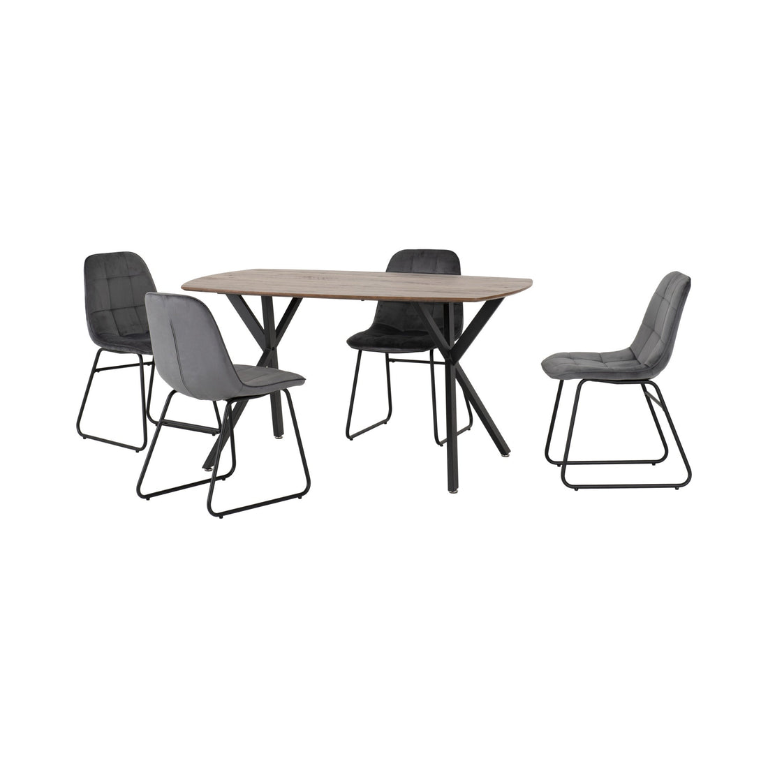 Athens Rectangular Dining Set with Lukas Chairs (Medium Oak Effect/Black/Grey Velvet)