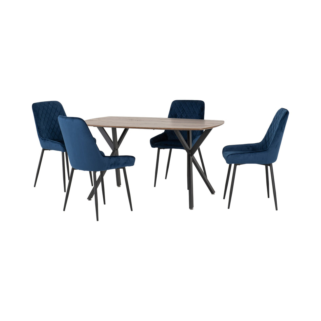 Athens Rectangular Dining Set with Avery Chairs (Medium Oak Effect/Black/Sapphire Blue Velvet)