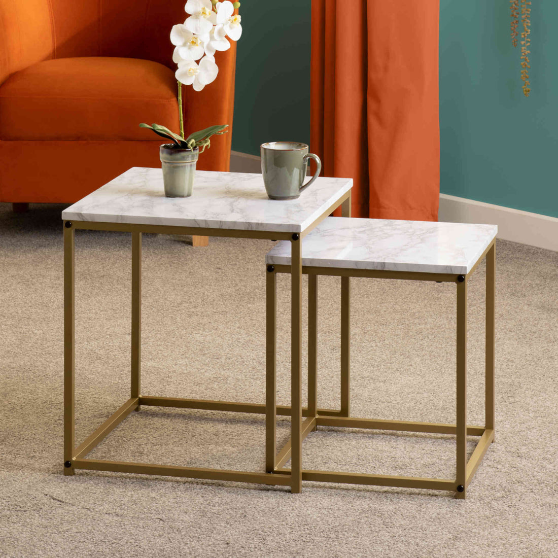 Dallas Nest of 2 Tables (Marble/Gold Effect)