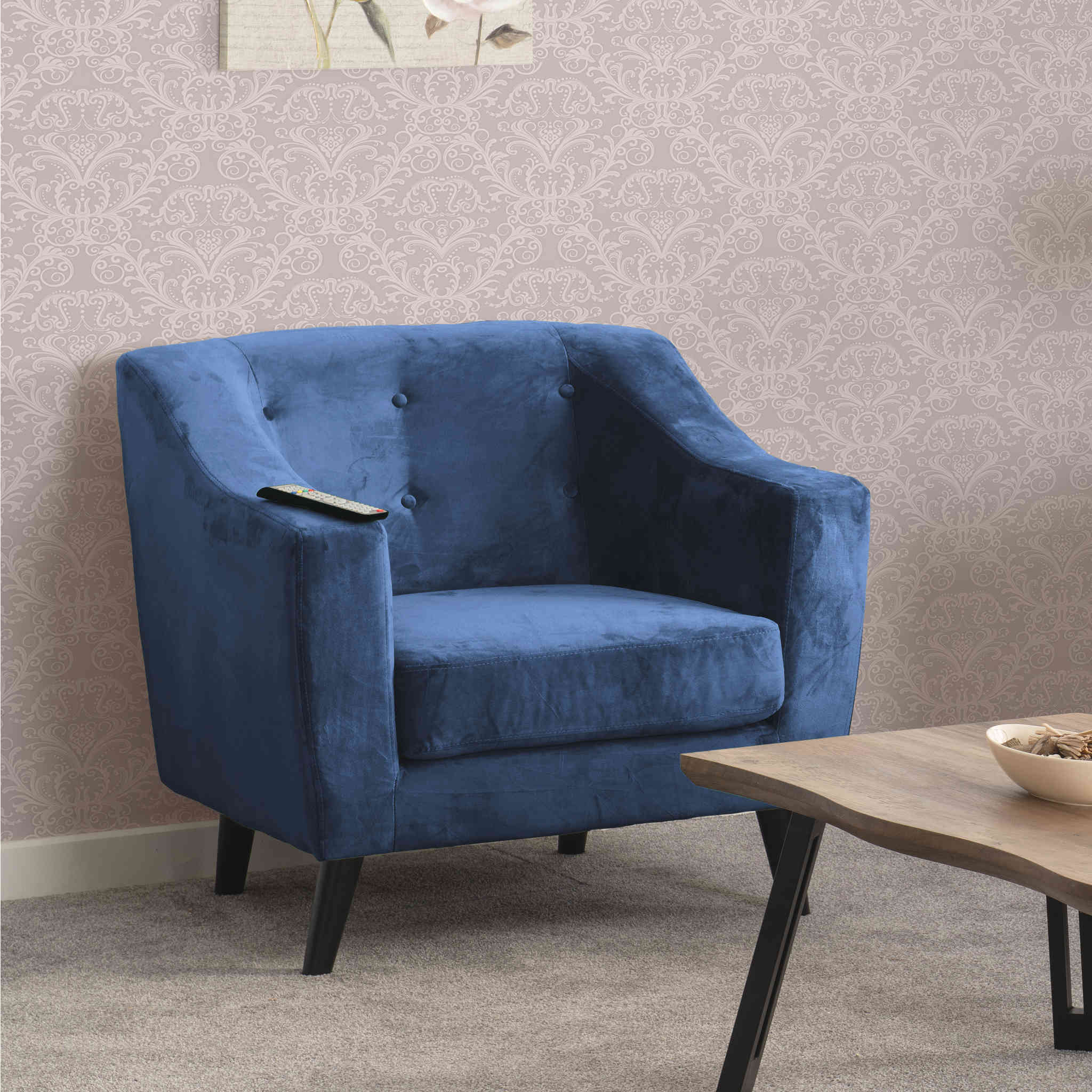 Ashley 1 Seater Sofa (Blue Velvet Fabric)