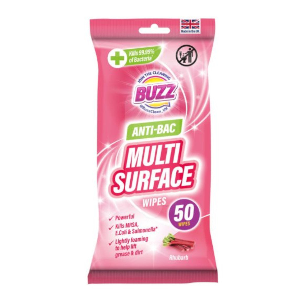 Buzz Multi Anti-Bacterial Wipes | Rhubarb | 50 Pack