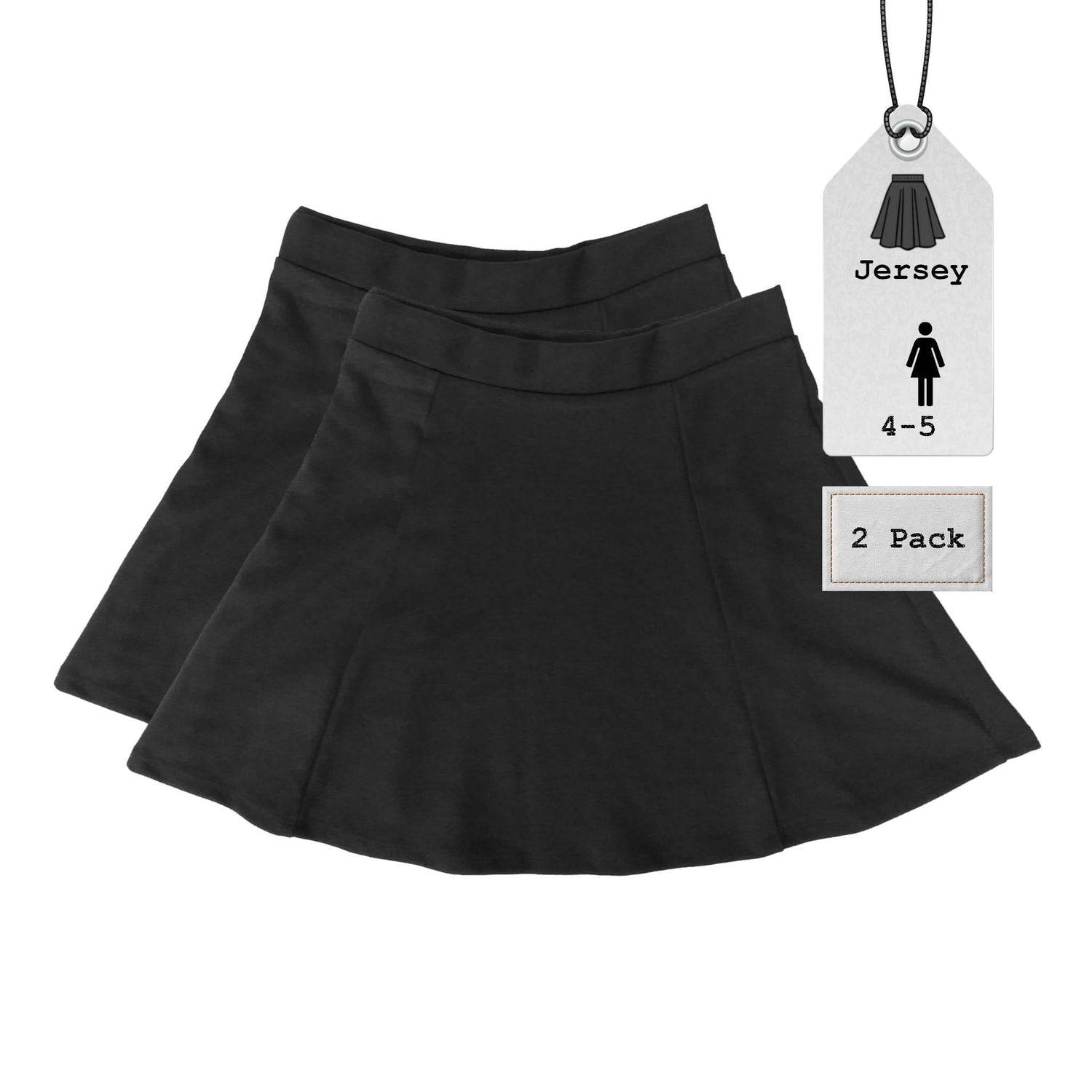 Girls Jersey Skirt | Black | 4-5 Years | 2 Pack