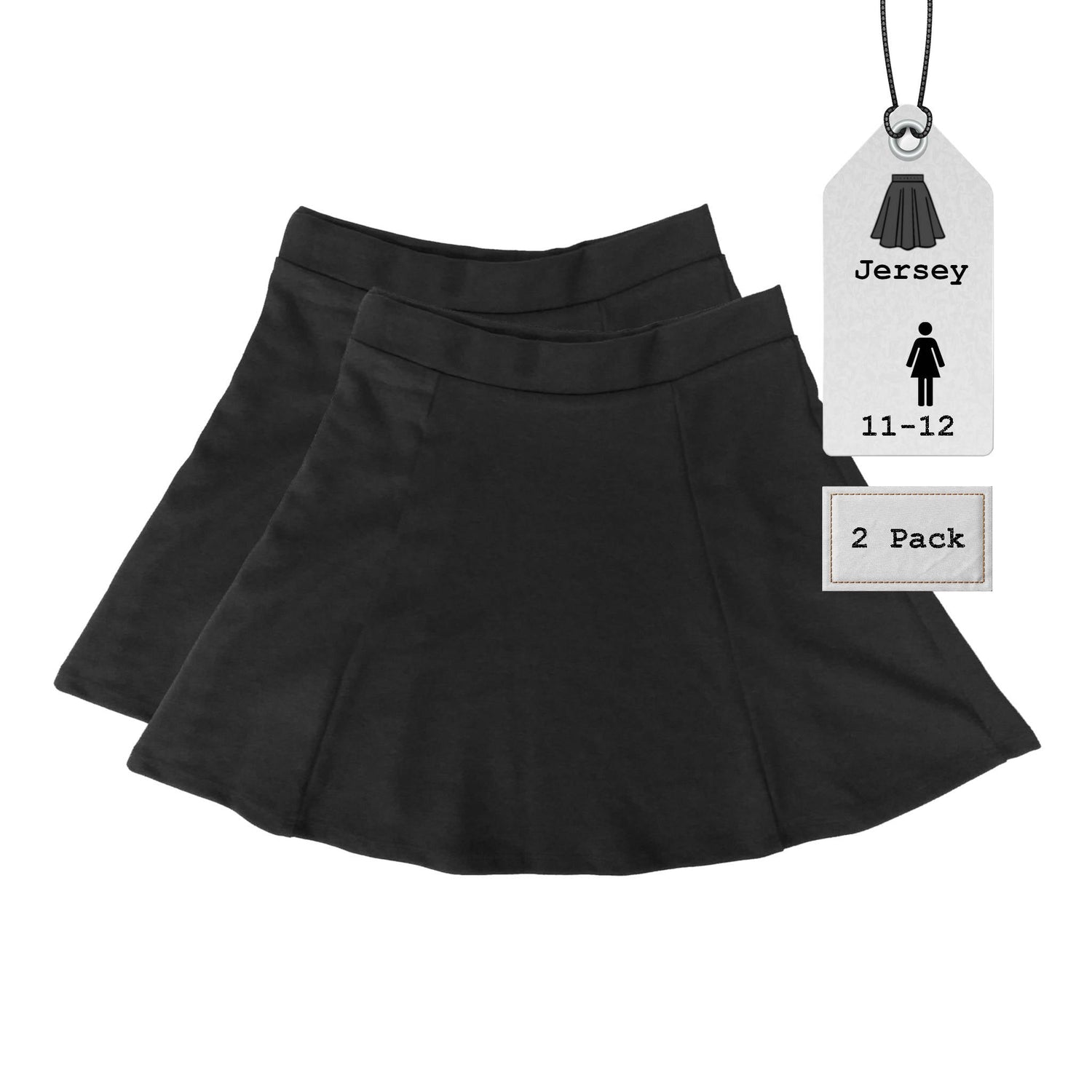 Girls Jersey Skirt | Black | 11-12 Years | 2 Pack