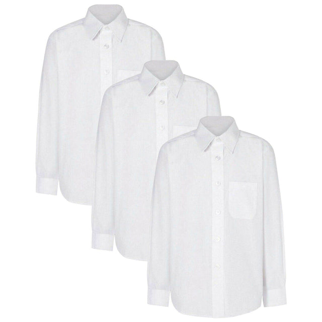 Boys Skinny Fit Long Sleeve School Shirt Boned Collar 13-14 Years White Pack of 3