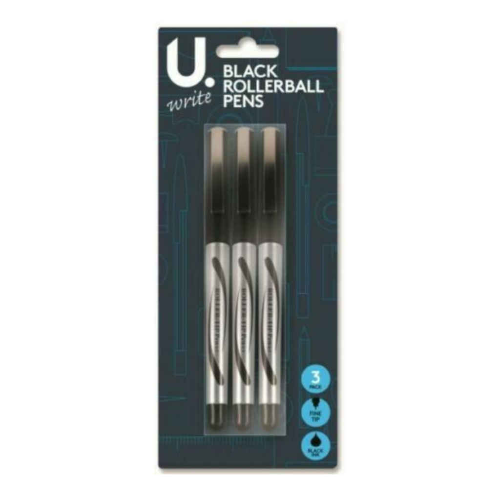 Fine Tip Rollerball Pens | Black | 3 Pack
