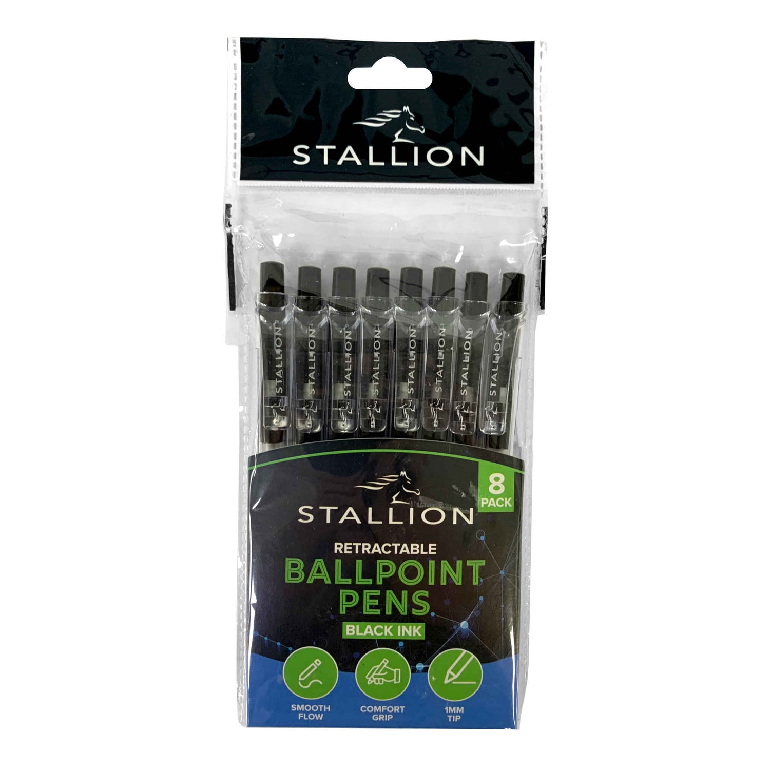 Retractable Ballpoint Pens | Black | 8 Pack