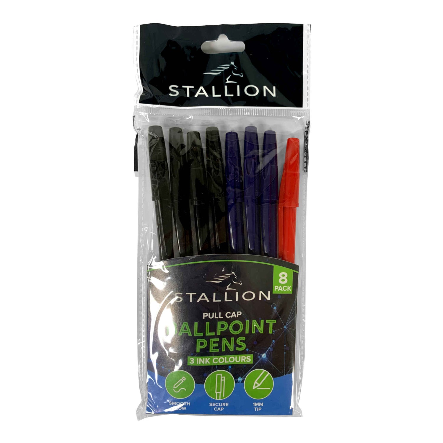 Pull Cap Ballpoint Pens | Assorted | 8 Pack