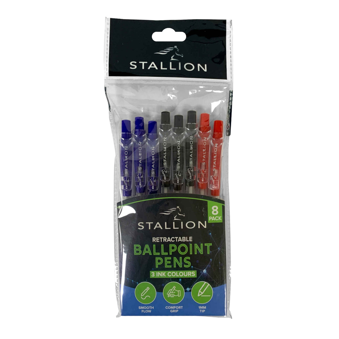 Retractable Ballpoint Pens | Assorted | 8 Pack
