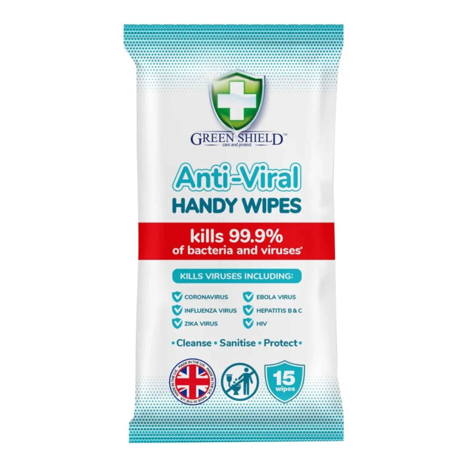 Green Shield Anti-viral Handy Wipes | 15 Pack