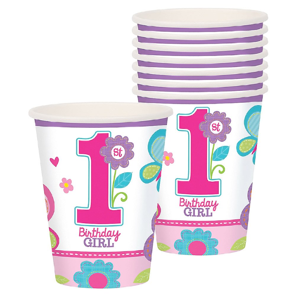 1st Birthday Girl Paper Cups 266ml | 8pk