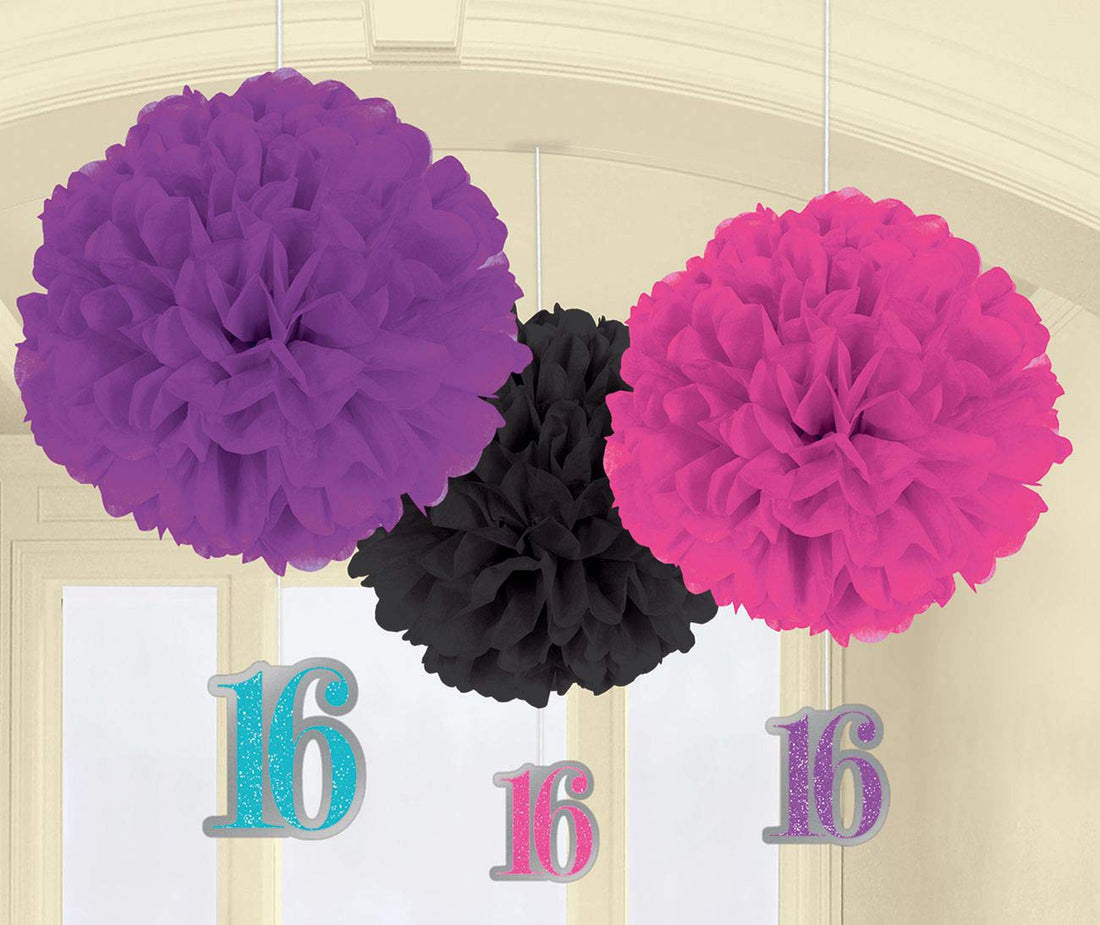 Sweet 16 Paper Fluffy Danglers Decorations