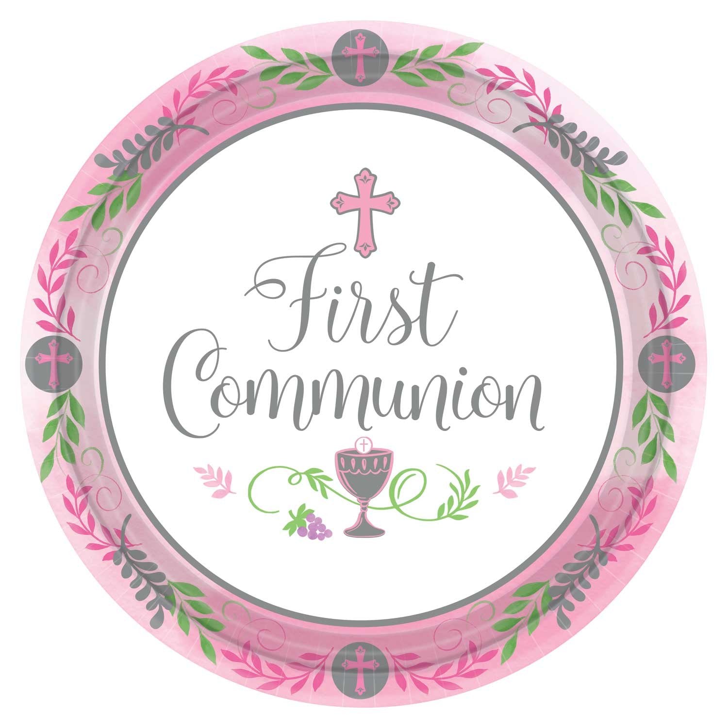 Communion Pink Paper Plates | 26.7cm | 18pk