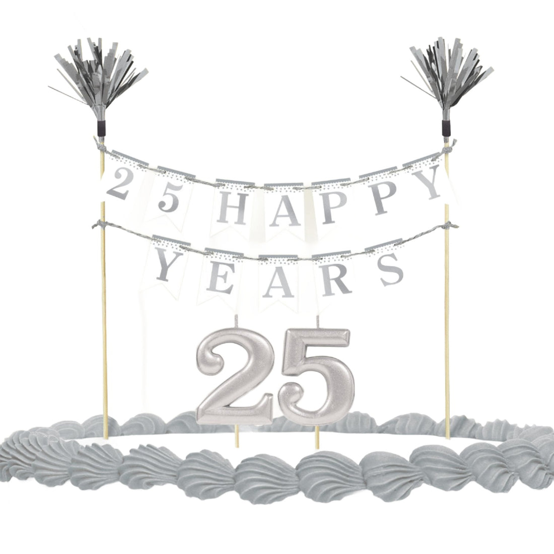 25th Happy Years Silver Anniversary Cake Decoration &amp; Candles