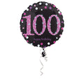 100th Birthday Glittery Pink Standard Foil Balloons