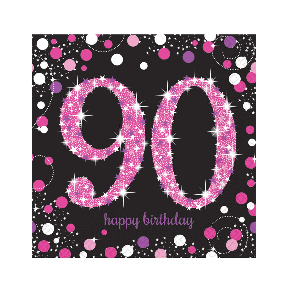 90th Birthday Glittery Pink Luncheon Napkins 33cm | 16 Pieces
