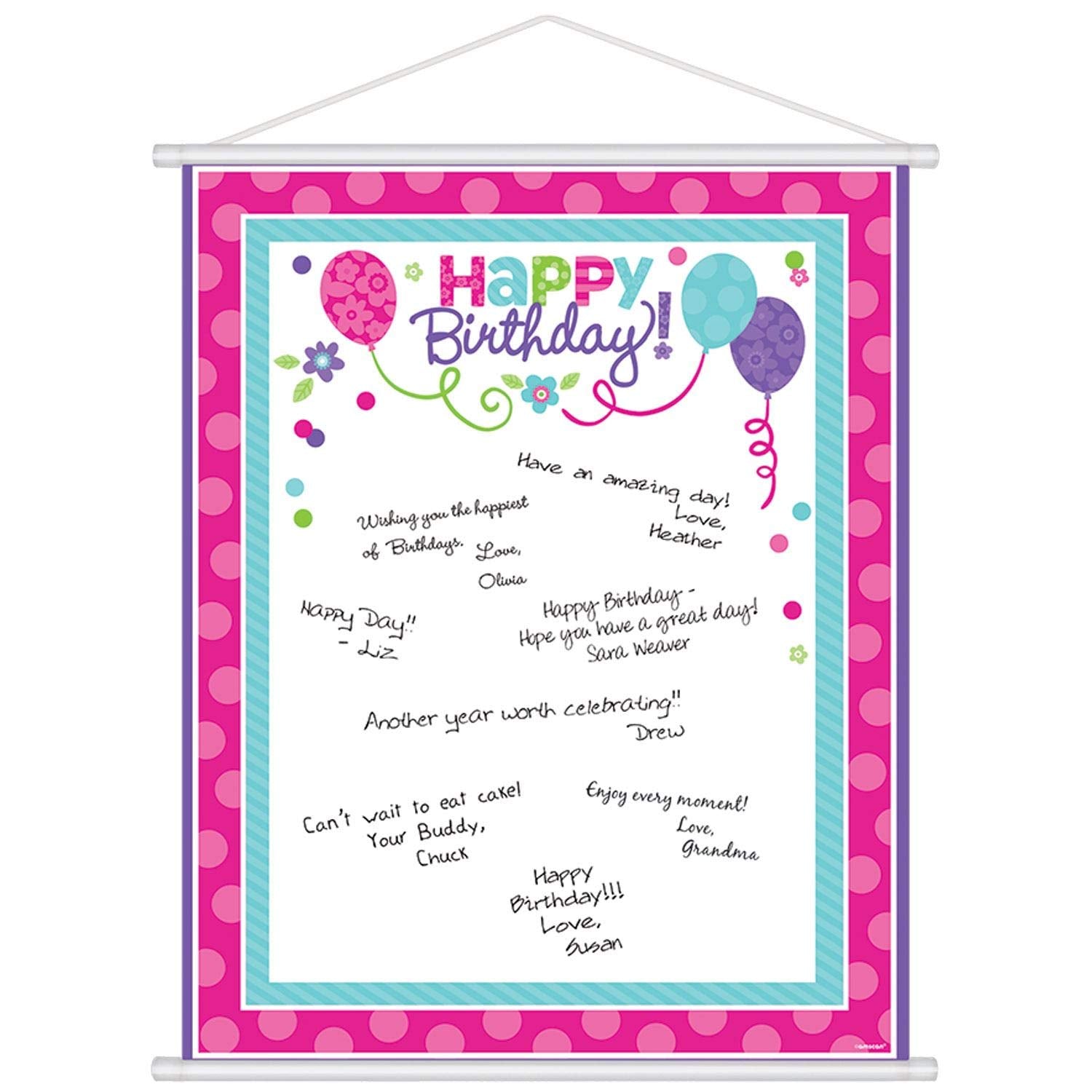 Pink and Teal Happy Birthday Scroll Sign in Sheet 60cm x 48cm
