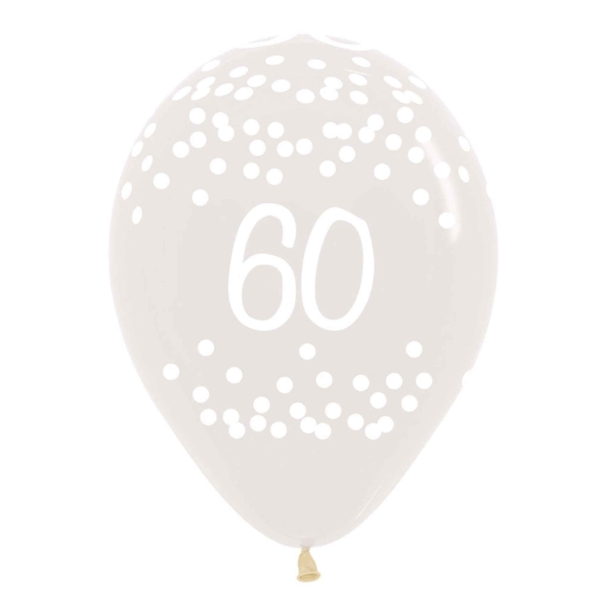 Round Crystal Clear 60th Birthday Polka Dots Balloons | 25 Pack | 12 inch