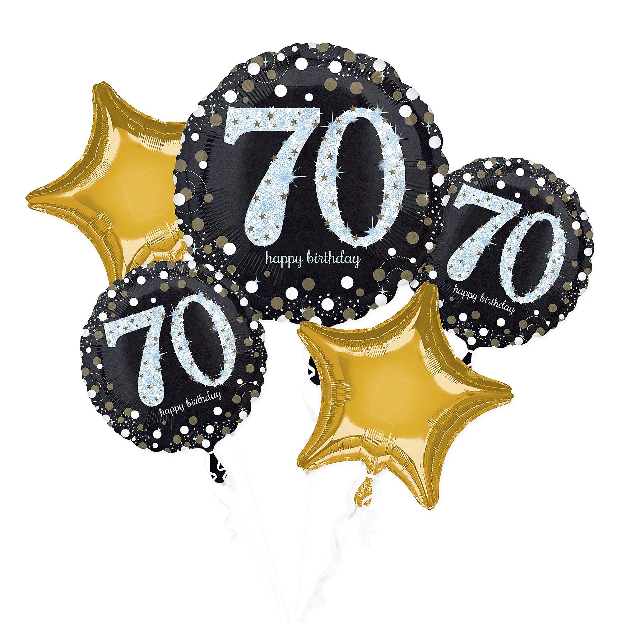 70th Birthday Glittery Gold 5pcs Foil Balloon Bouquets
