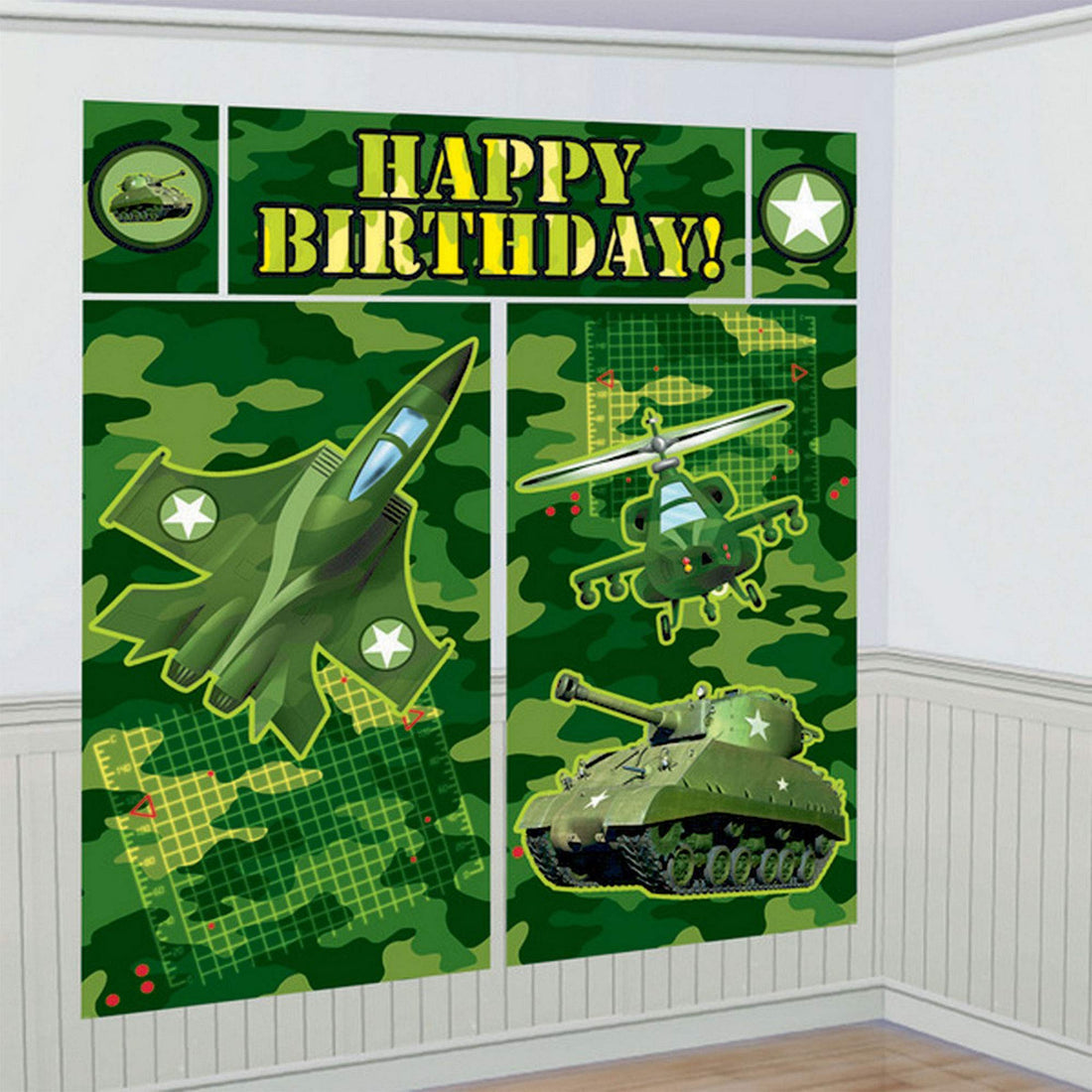 Happy Birthday Army Theme Room Scene Setter | 5 Piece