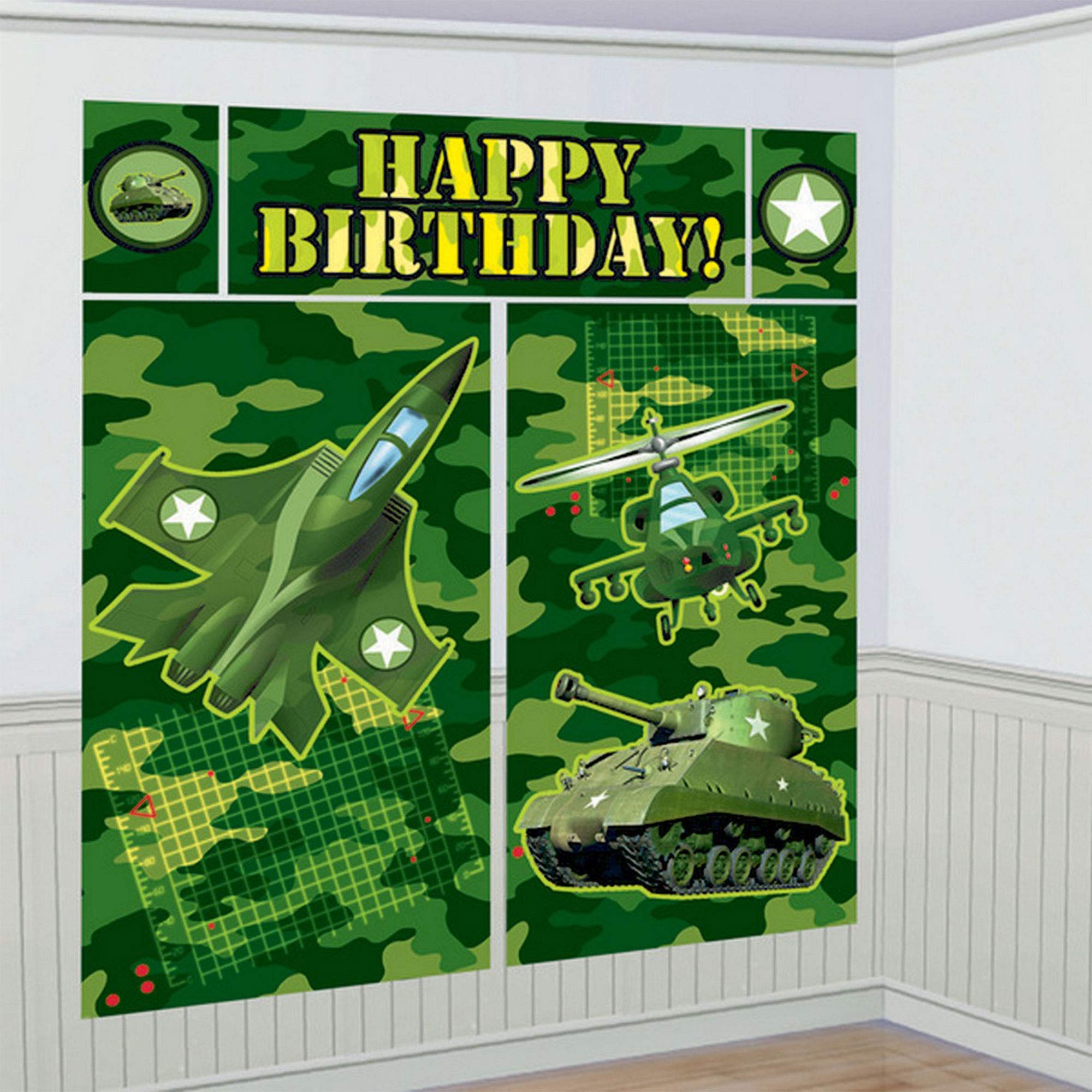 Happy Birthday Army Theme Room Scene Setter 5 Piece