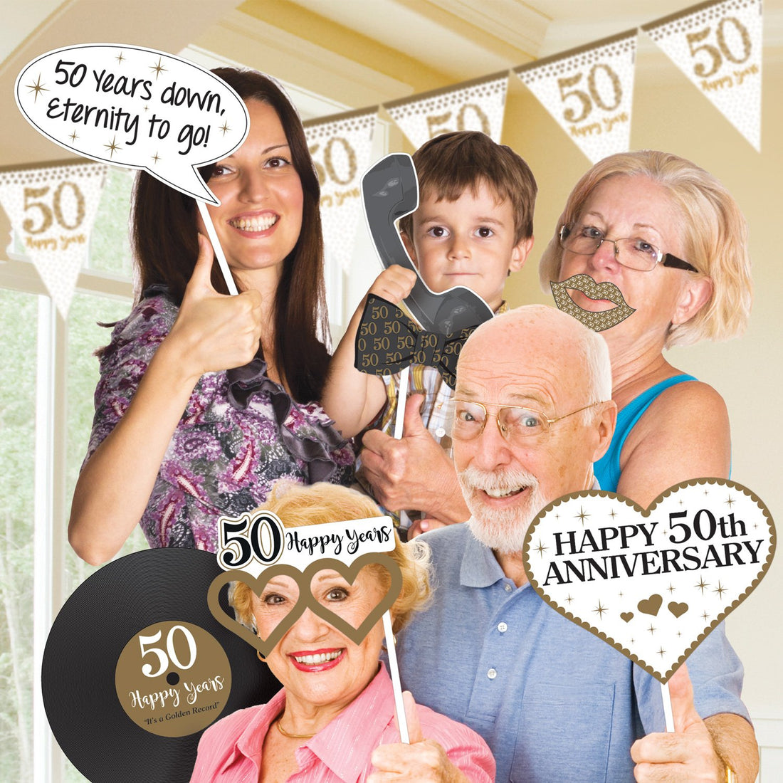 50th Golden Anniversary Photo Props with Fun Word Signs | 12 Piece